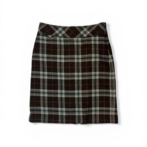 L.L.Bean Wool Blend Plaid Pencil Skirt Size 4 Favorite Fit Brown Blue Preppy